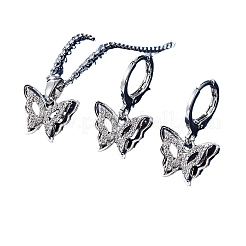 Комплект из ожерелья и серег-колец с подвеской в виде бабочки из латуни с микропаве из прозрачных кубических цирконий&nbsp;FS-WG0D8FB-02