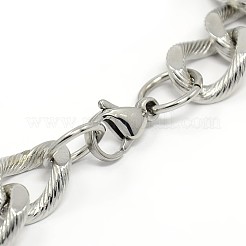 変色しにくい304ステンレススチールカーブチェーン/ツイストチェーンブレスレット  カニカン付き  多面カット  ステンレス鋼色  8-5/8インチ（220mm）  13mm&nbsp;STAS-A028-B133P