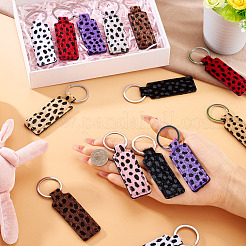 16 шт. 8-цветные прямоугольные брелки из искусственной кожи с леопардовым узором KEYC-TA0001-38