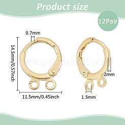 真鍮フレンチフックピアス金具12組  2穴ループ付き  ゴールドカラー  14.5x11x2mm  穴：1.5mm  ピン：0.7mm&nbsp;KK-BC0013-28A