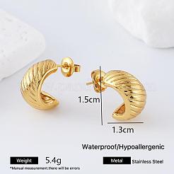 女性用304ステンレススチールスタッドピアス  ハーフフープピアス  ゴールドカラー  15x13mm&nbsp;JS6916