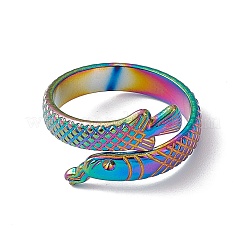 Кольцо из нержавеющей стали 304 с ионным покрытием (IP) с открытым манжетным кольцом в виде рыбы-арова для женщин&nbsp;RJEW-C045-21M