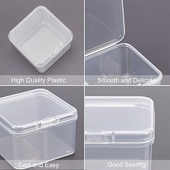 クリアプラスチックビーズ収納ケース  ヒンジ付き蓋付き  フリップカバー  正方形  ホワイト  5.5x5.5x3.5cm  インナーサイズ：5.1x5.1センチメートル&nbsp;CON-WH0074-63A