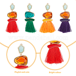 4 пара сережек-кисточек из двухцветного полиэстера&nbsp;EJEW-FI0001-86