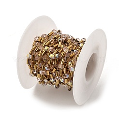 Цепочки ручной работы из нержавеющей стали 304 с гранеными стеклянными бусинами-ронделями.&nbsp;CHS-K020-19G