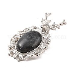 天然ラルビカイトペンダント  白金トーン合金パーツ  鹿のチャーム  56x33x4mm  穴：5x8mm&nbsp;G-A226-02P-03