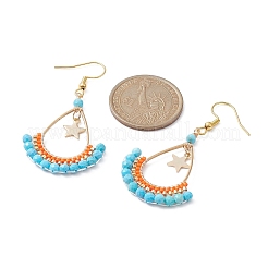 Серьги-капли из окрашенного натурального говлита с бисером и висячими звездами&nbsp;EJEW-MZ00079-02