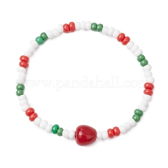 Рождественские стеклянные бисерные браслеты ручной работы из бисера и бусин-лэмпворк для женщин BJEW-MZ00197-03