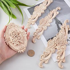 5 pièce d'applique en bois de caoutchouc sculpté&nbsp;WOOD-FH0001-85
