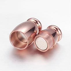 バレル 304 ステンレススチール製マグネット留め具、接着端付き  ローズゴールド  14x6.5mm  穴：3mm&nbsp;STAS-I045-15RG