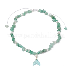 Ожерелья с бусинами из натурального зеленого авантюрина и имитацией круглого жемчуга NJEW-JN05227-03