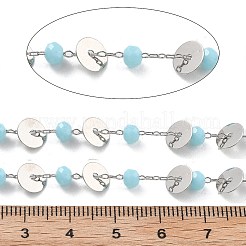 Плоские круглые цепочки из латуни и стеклянных бусин ручной работы&nbsp;CHC-L051-06P-01