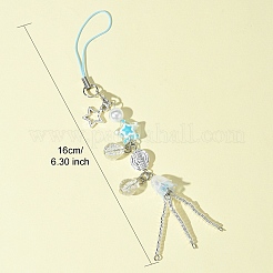 ガラス＆合金＆アクリル携帯ストラップ  ディープスカイブルー  16cm&nbsp;HJEW-FS00006