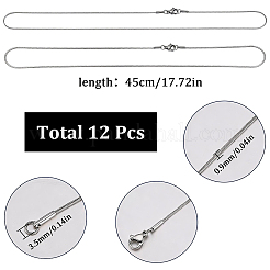 12個 0.9mm 304ステンレススチール スネークチェーンネックレス作り  カニカン付き  変色しない  ステンレス鋼色  17.7インチ（45cm）&nbsp;STAS-SC0021-57P
