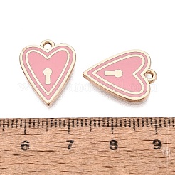 合金エナメルチャーム  ラックめっき  ハートロックチャーム  ゴールドカラー  フラミンゴ  17.5x13.5x1.5mm  穴：1.5mm&nbsp;ENAM-Q002-07G-03