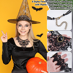 6 шт. 6 стиля цветочных кружевных колье-чокера NJEW-UN0001-65