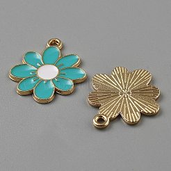 合金エナメルチャーム  ゴールドカラー  花のチャーム  ダークターコイズ  22.5x20.5x1mm  穴：1.6mm&nbsp;ENAM-WH0066-08E