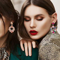 3 пара двухцветных сережек-гвоздиков с закрученными овальными подвесками из страз&nbsp;EJEW-AN0001-04