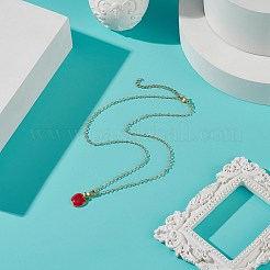Collier pendentif pomme en émail avec chaînes câble en laiton doré pour la journée des enseignants&nbsp;NJEW-TA00047