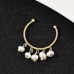 Латунные натуральные пресноводные жемчуга регулируемые открытые манжеты для женщин RJEW-U064-01G