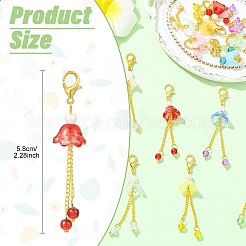 14 шт. 7 стиля подвесных украшений в виде стеклянного цветка с латунными витыми цепями&nbsp;HJEW-YW00341