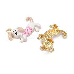 スプレープリント合金エナメルチャーム  犬の形のチャーム  ラックめっき  ゴールドカラー  ホワイト  15x24x4mm  穴：1.8mm&nbsp;ENAM-K076-41G-03