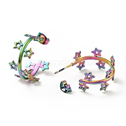 虹色のスターラップスタッドピアス  イオンプレーティング（IP）304ステンレススチールハーフフープピアス（女性用）  20.5x25x11mm  ピン：0.8mm&nbsp;EJEW-G293-01M