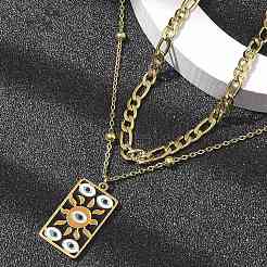 Двухслойные ожерелья из нержавеющей стали 304 с эмалированным солнечным глазом для женщин STAS-Z105-04G