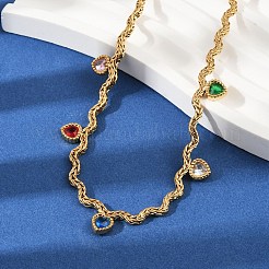 Ожерелья-кисточки из нержавеющей стали 304 с разноцветными кубическими цирконами для женщин&nbsp;NJEW-V015-01G-A