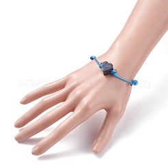 Браслет из плетеного шнура с сердцем из натурального содалита BJEW-JB07685-04