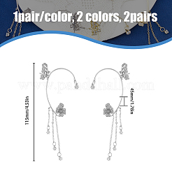 2 пара двухцветных сережек-каффов в форме бабочек со стразами EJEW-HY0001-01