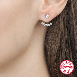 Серьги-гвоздики из платины с родиевым покрытием и серебром 925 пробы с микропаве из фианитов спереди и сзади AY7937-1