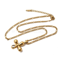 Colliers pendentifs croix religieuse en acier inoxydable 304 sertis de zirconiums cubiques transparents pour femmes&nbsp;NJEW-K304-01G