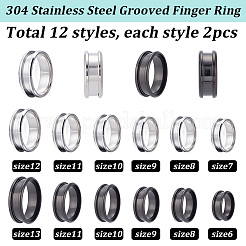 24 pz 12 stili 201 impostazioni per anello scanalato in acciaio inossidabile&nbsp;RJEW-SC0001-42