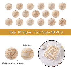 100шт 10 стиля необработанные европейские бусины из натурального дерева&nbsp;WOOD-CW0001-03