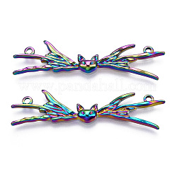 イオンプレーティング（IP）304ステンレススチールコネクタチャーム  ハロウィンバットリンク  虹色  11.5x49x3mm  穴：1.6mm&nbsp;STAS-T063-214M