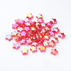 環境に優しい透明アクリルビーズ  スター  レッド  ABカラー  直径約10mm  厚さ4mm  穴：1.5mm&nbsp;X-PL556-8