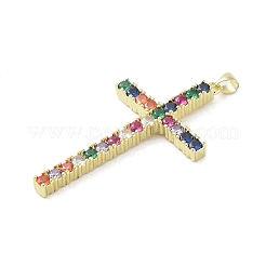本物の18K金メッキ真鍮とランダムカラーのガラスペンダント  クロス  カラフル  51x28.5x4mm  穴：3.5x4.1mm&nbsp;KK-A209-11G-02