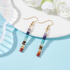Boucles d'oreilles pendantes en perles rondelles de pierres précieuses naturelles et synthétiques mélangées&nbsp;EJEW-JE05613-01