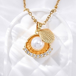 Collares colgantes de circonita cúbica transparente de acero inoxidable 304 para mujer&nbsp;NJEW-F334-01G-01