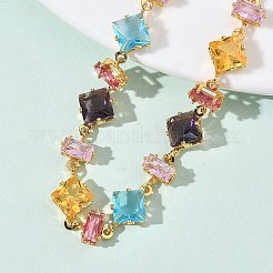 Браслеты из латунного стекла и кубического циркония с прямоугольными ромбами BJEW-D378-01G