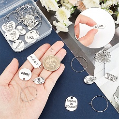 DIYワードペンダントワイングラスチャームタグ作成キット  合金ペンダント入り  カドミウムフリー＆ニッケルフリー＆鉛フリー  真鍮丸カン＆ワイングラスチャームリング  アンティークシルバー＆プラチナ  ペンダント：16個/箱&nbsp;DIY-SC0018-51