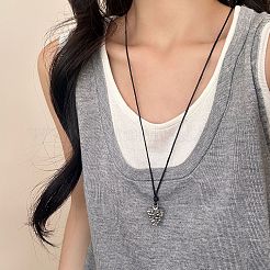 304ステンレススチール製松ぼっくり型ペンダント、黒ワックスコード付き、調節可能なロングネックレス（女性用）  ステンレス鋼色  37.01インチ（94cm）&nbsp;WG97084-02