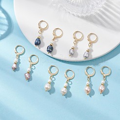 Овальные серьги с натуральным пресноводным жемчугом из латуни с застежкой-рычагом EJEW-JE06815