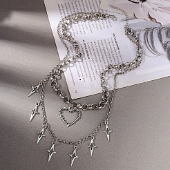 Colliers double couche pour femmes avec pendentif cœur et étoile creux en alliage&nbsp;WG6A60D-01