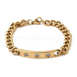 Браслет из нержавеющей стали 304 с микропаве из кубического циркония в кубинском стиле.&nbsp;BJEW-D408-01G