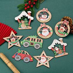 18 pièces thème de noël gros pendentifs en bois naturel&nbsp;WOOD-LS0001-07