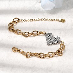 304ステンレススチールリンクブレスレット  女性用アズキチェーンブレスレット  18KGP本金メッキ  ハート  7.09インチ（18cm）&nbsp;BJEW-K264-02B-G