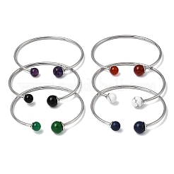 Bracelets torque en acier inoxydable 304 et pierres précieuses naturelles&nbsp;BJEW-H644-10P