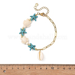 Armbänder mit Anhängern aus gefärbtem synthetischem Türkis und natürlichen Kaurimuscheln&nbsp;BJEW-JB13857